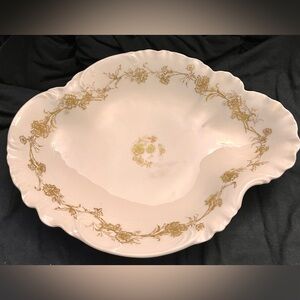 Haviland & Co Limoges Porcelain 22KT Gold Handpainted Scalloped Serving Dish VTG